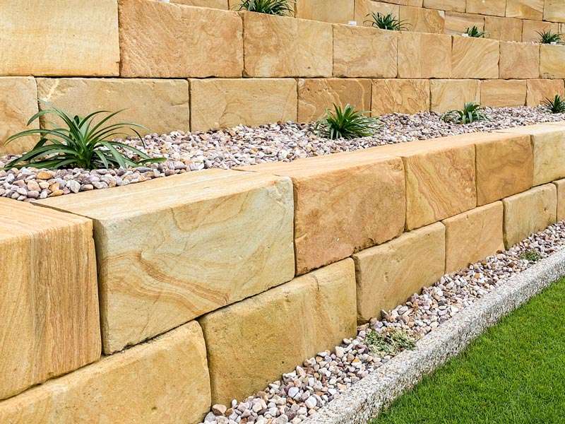 sandstone retaining wall boulders Landscape with sandstone blocks